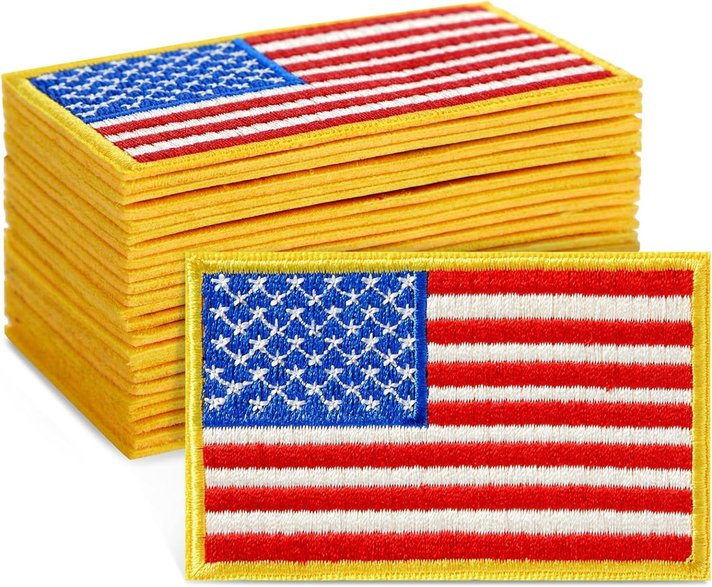 24 Pack Iron-On American Flag Patches – Embroidered USA Set for Clothing