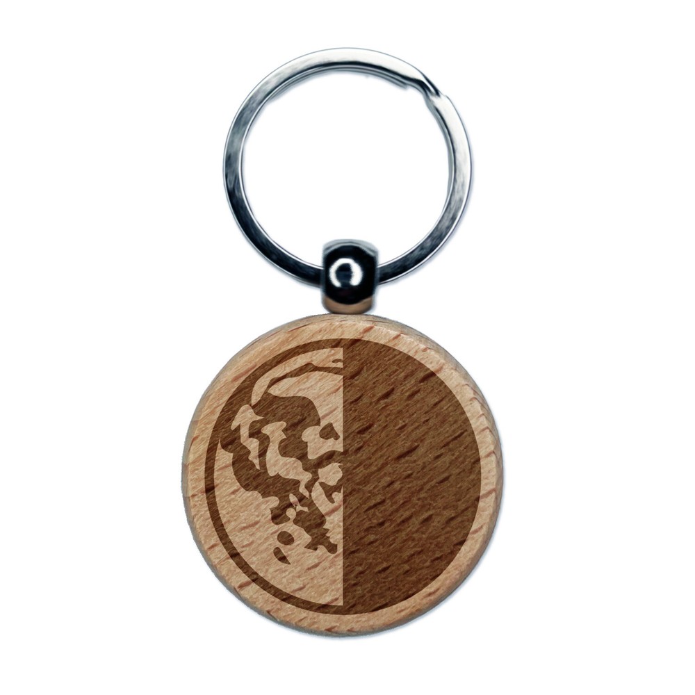 Third Last Quarter Moon Phase Engraved Wood Round Keychain Tag Charm