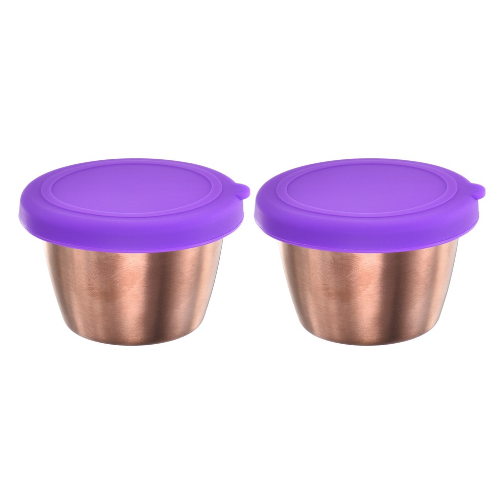 2pcs Salad Dressing Container, 2.4oz Stainless Steel Condiment Cup, Purple