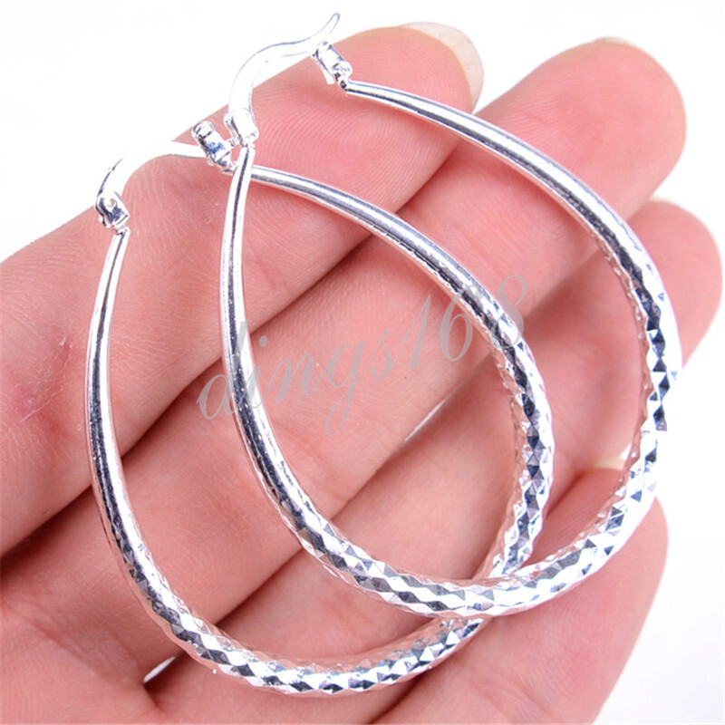 925 Sterling Silver HypoAllergenic Medium U-Shape 56x41mm Tube Hoop Earring A612