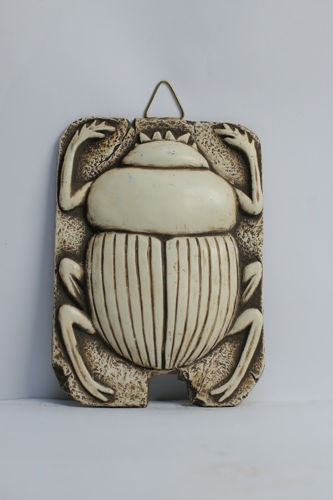 Stunning Handmade Limestone Scarab Wall Relief Art