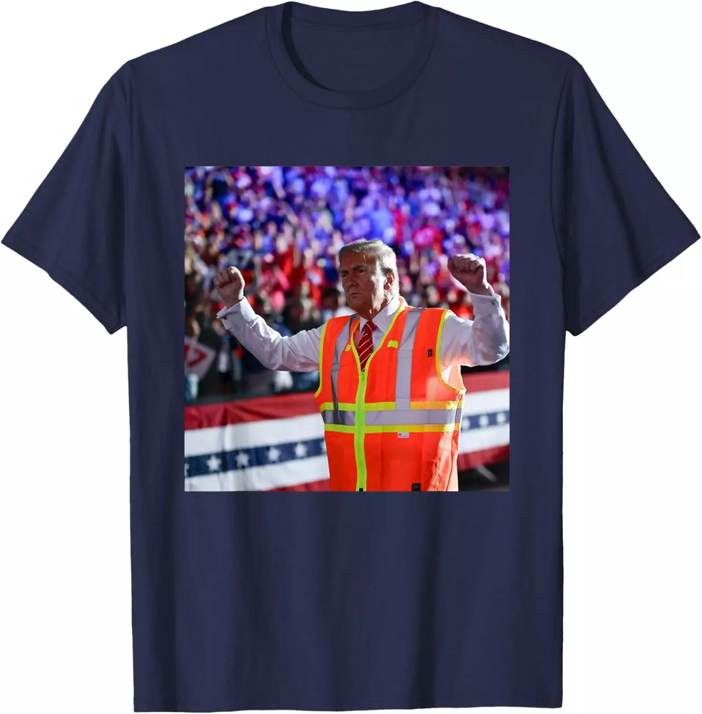 New President Trump Garbage Truck Worker Vest Usa Flag Maga 2025 T-shirt