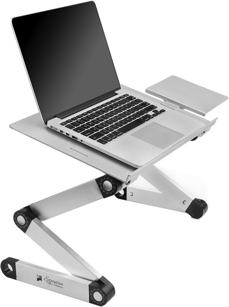 Portable Adjustable Aluminum Laptop Desk/Stand/Table Vented W/Cpu Fans Mouse Pad