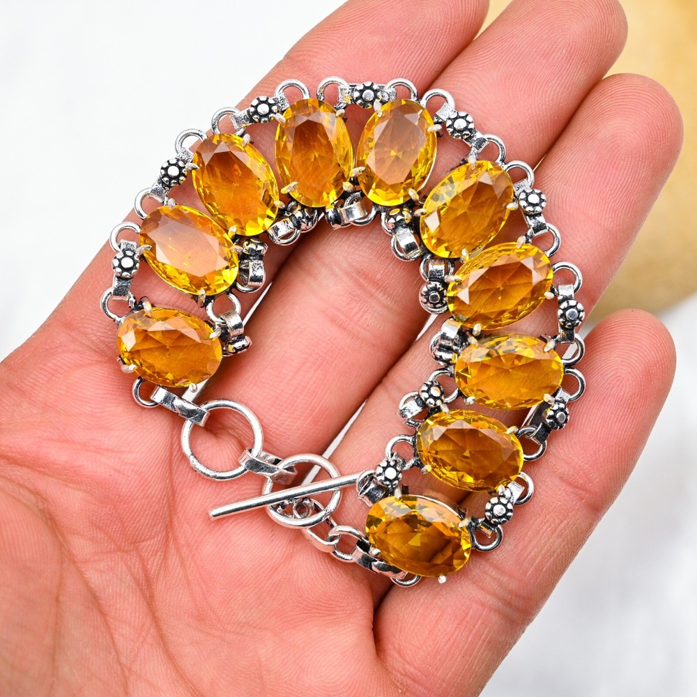 Handmade Citrine Gemstone Bracelet in 925 Sterling Silver Perfect Birthday Gift