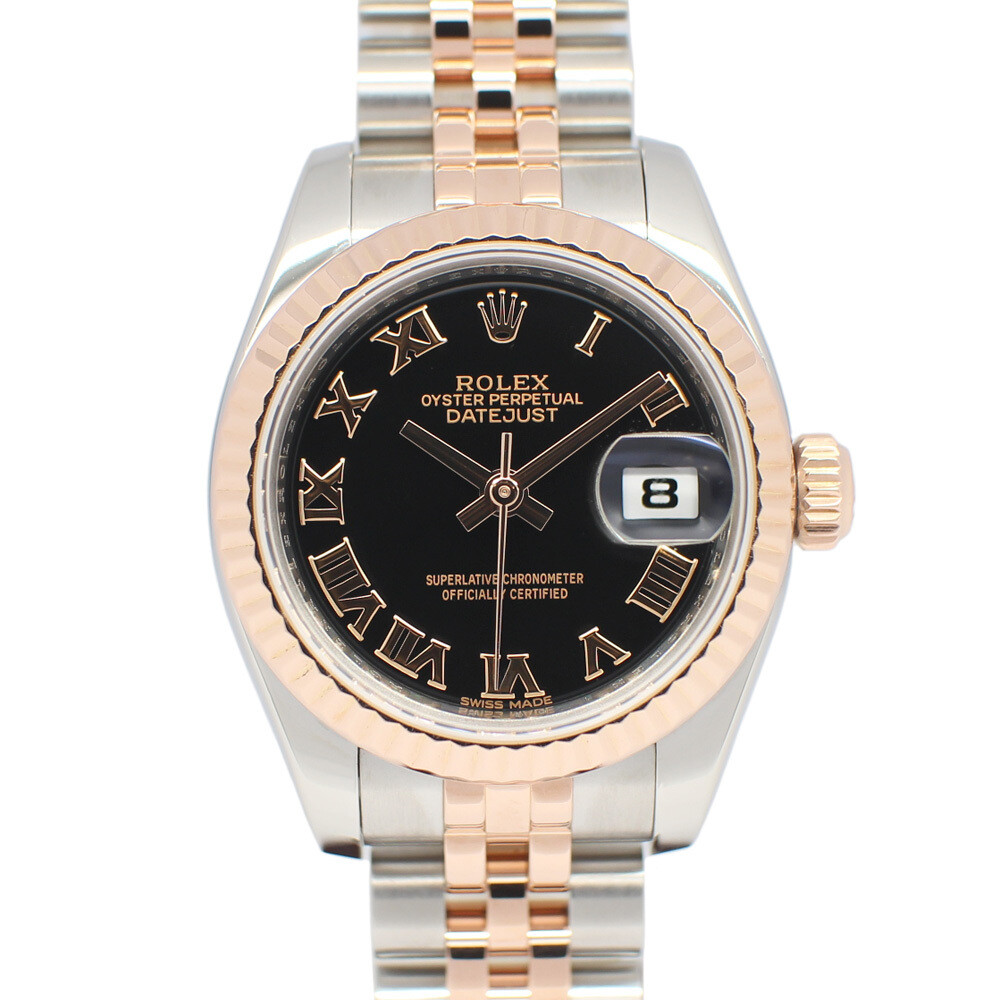 ROLEX DATEJUST 26 179171 BLACK ROMAN INDEX SS RG AUTOMATIC 414737
