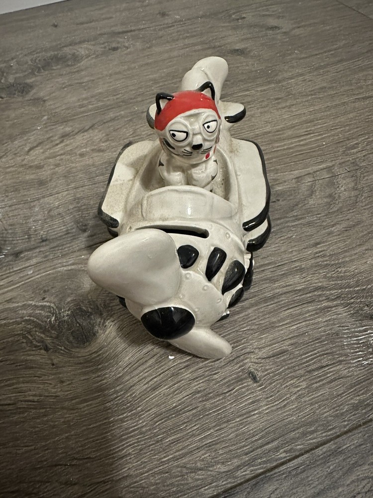 Vintage Ceramic Takahashi Cat Pilot Plane Coin Bank 6