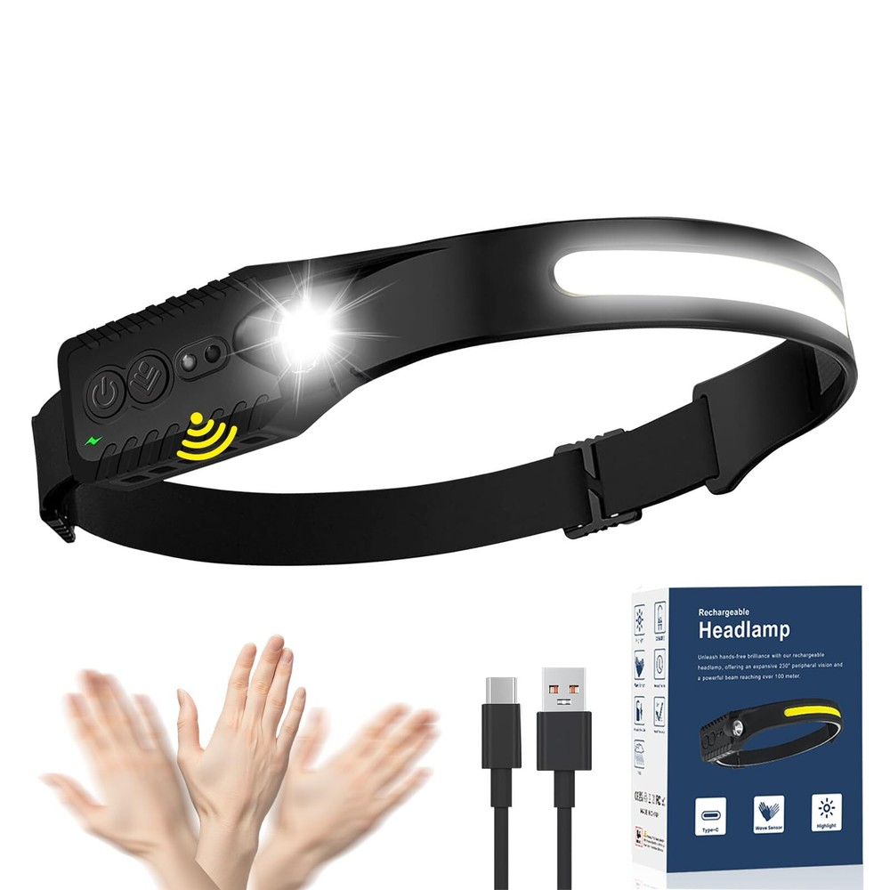 Nessciera Headlamp Rechargeable, LED Head Lamp Flashlight 230°Wide Beam Headband