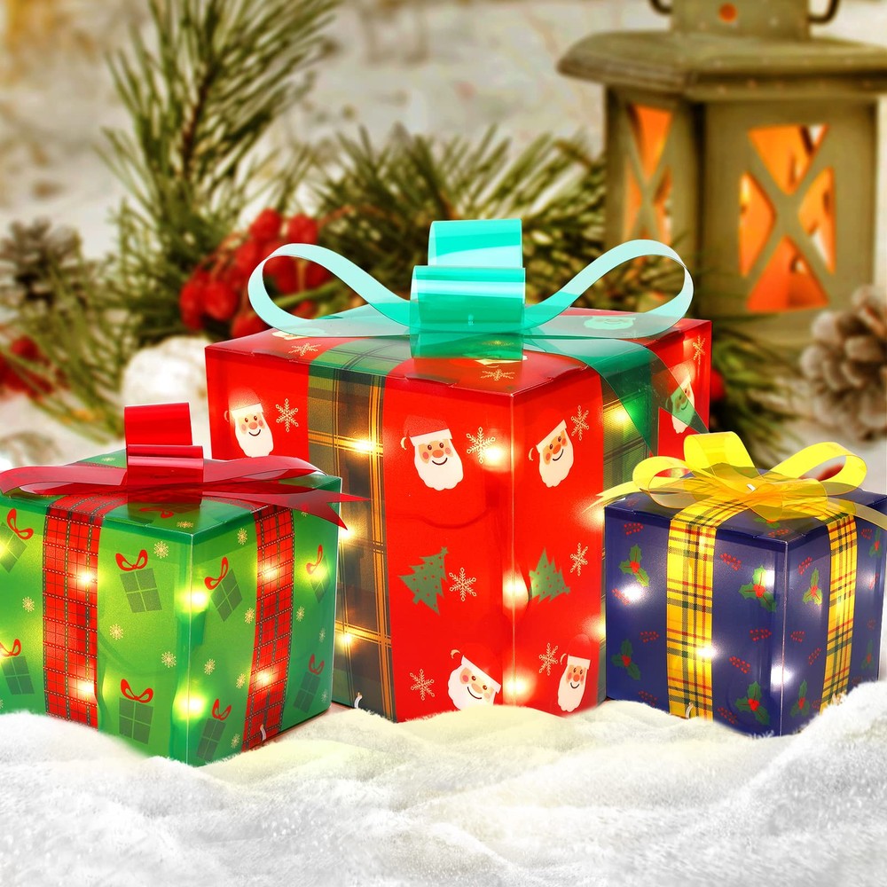 Christmas Lighted Gift Box Set of 3 Sizes - Large, Medium, Small