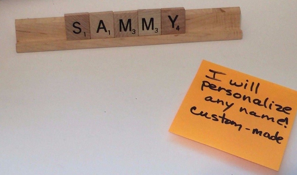 Custom Scrabble Wood Tiles Personalized Name Plate HTF Rare Letters-image