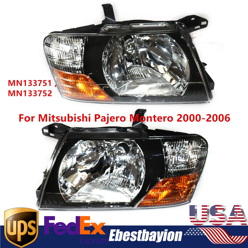 1 Pair Headlights Left+Right Head Lamps For Mitsubishi Pajero Montero 2000-2006