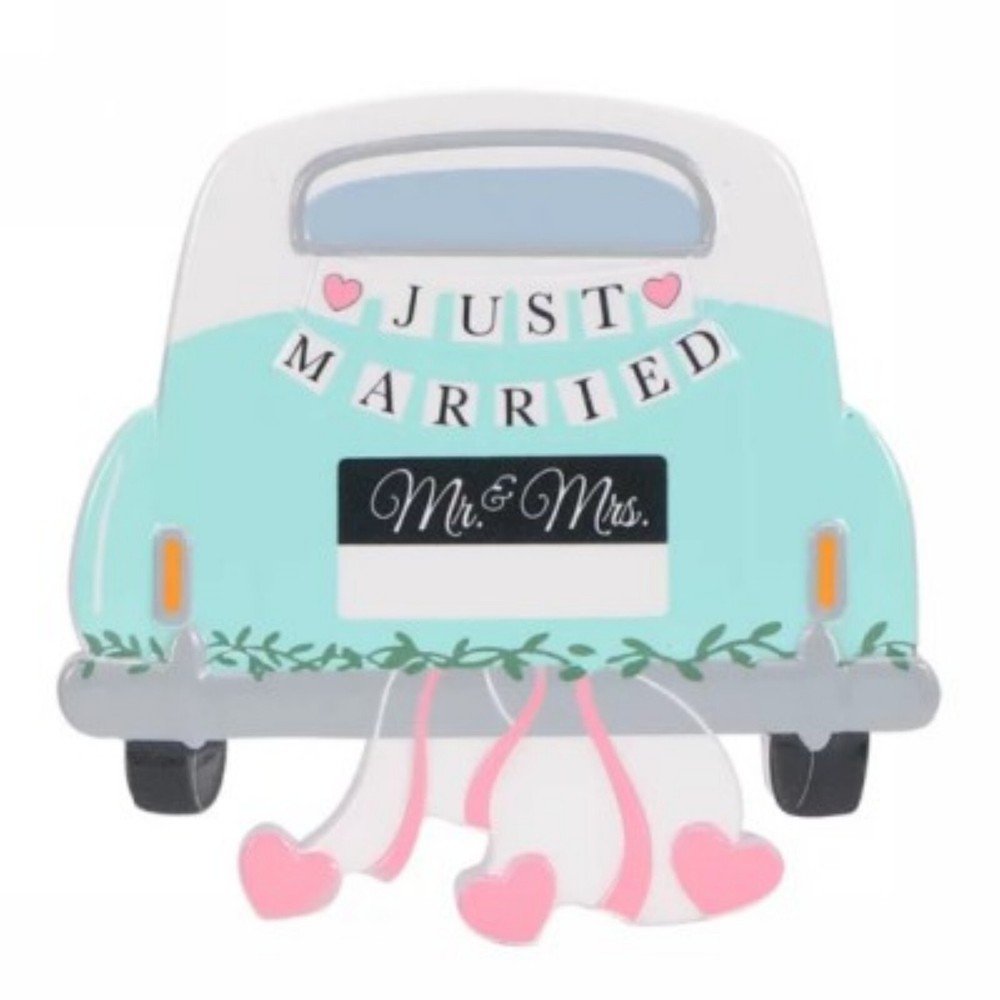 Custom Just Married Car Wedding Christmas Ornament Personalizable-image