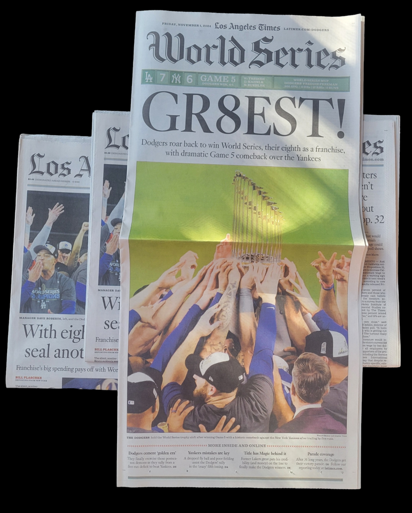 LOS ANGELES LA TIMES NOV 1 2024 DODGERS WIN WORLD SERIES vs NY YANKEES FREDDY