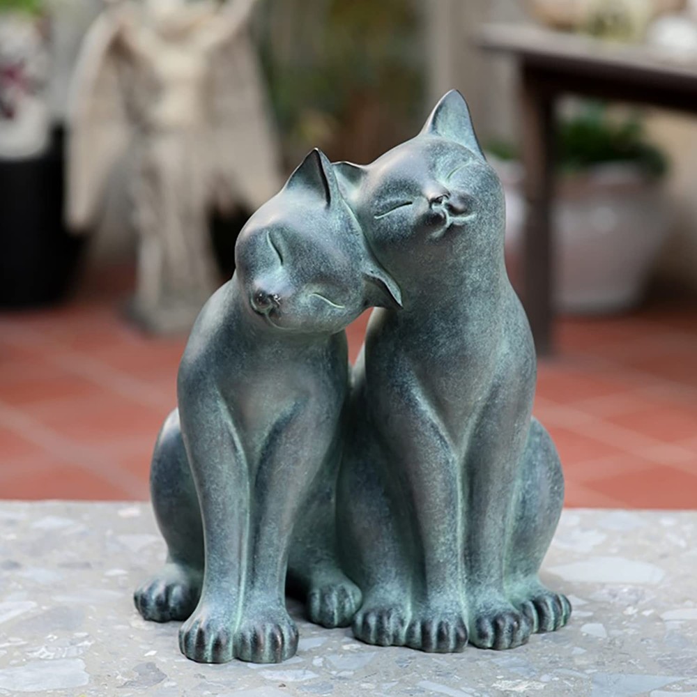 Polyresin Cat Kitten Couple Garden Statue Outdoor Decor Sculpture