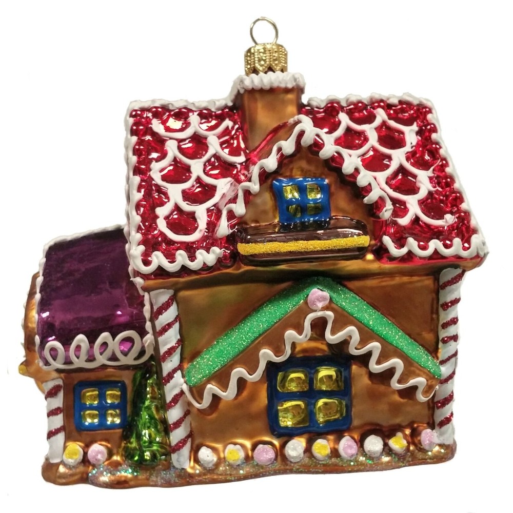 Vintage Gingerbread House Polish Glass Christmas Ornament Handmade in Poland