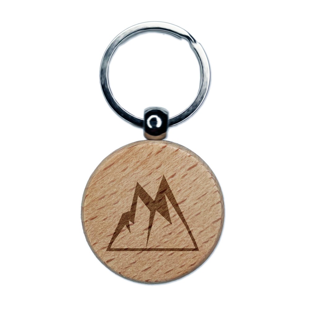 Mountains Jagged Engraved Wood Round Keychain Tag Charm
