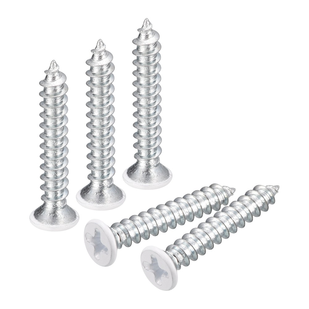 ST4x25mm White Self Tapping Screws, 100pcs Flat Head Phillips Wood Screws