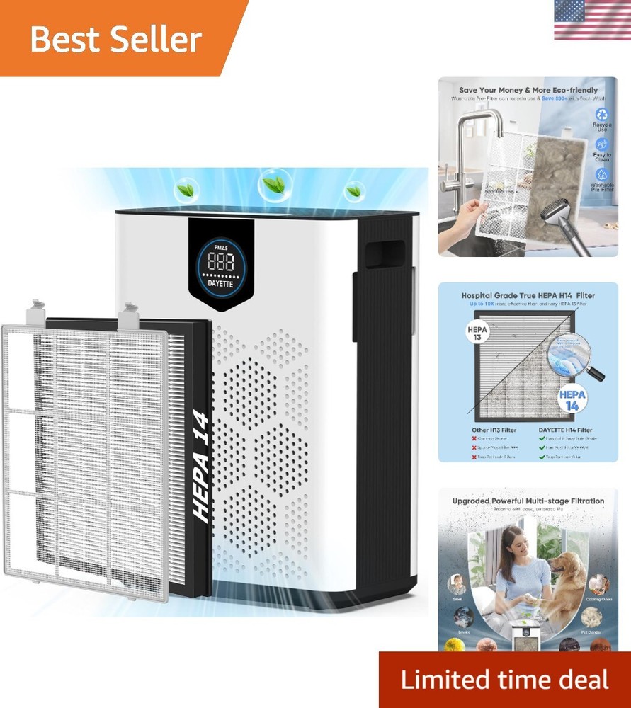 Air Quality Monitor & H14 HEPA Purifier for Home—Covers 3000 sq. ft. with Style