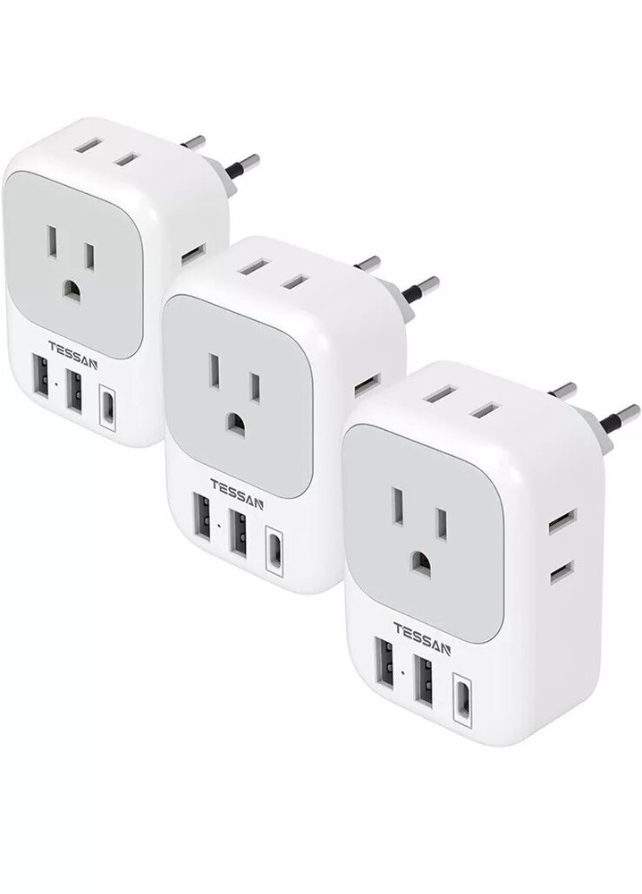 TESSAN 3 Pack European Travel Plug Adapter USB C, US to Europe Power Adapter