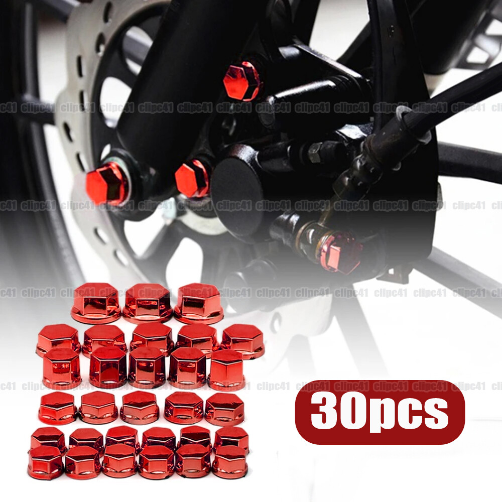 30Pcs Red Motorcycle Screw Nut Bolt Cap Cover Bolt Kits Decor Accessories