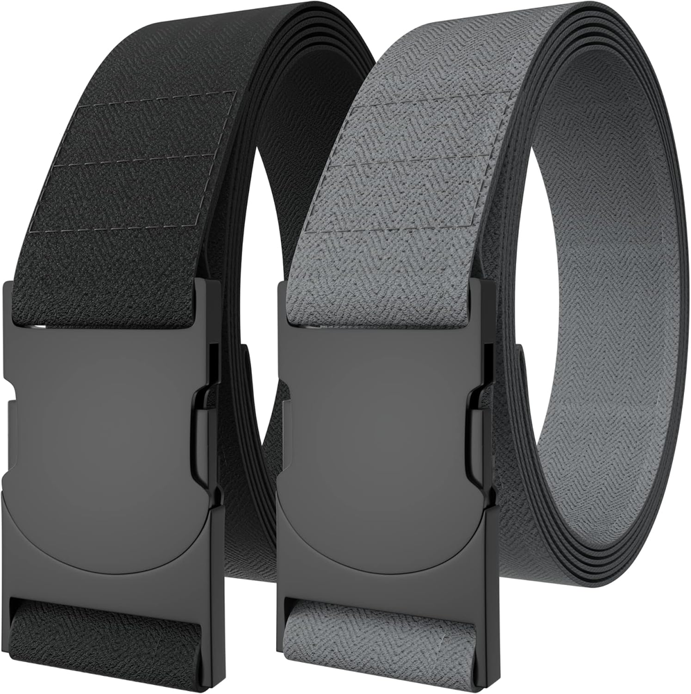 2-Pack Heavy Duty Nylon Stretch Belts with Adjustable Buckle & Comfort Fit