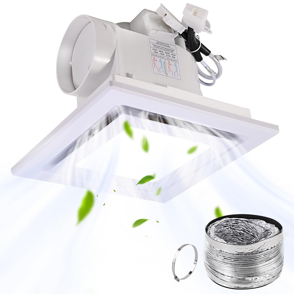 Square Bathroom Exhaust Fan with LED Light 110 CFM 4 Inch Duct 30W 110-220V