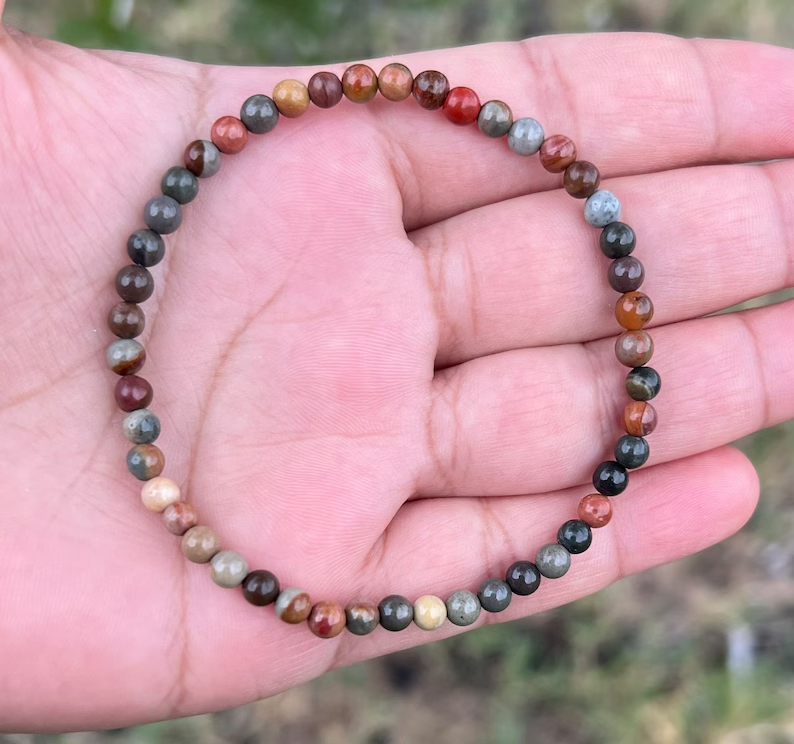 Natural Ocean Jasper 4mm Beaded Crystal Healing Stretch Handmade Yoga Bracelet