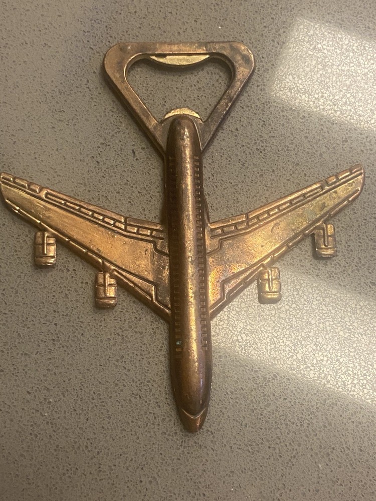 Vintage Brass MCM Airplane Beer Bottle Opener Barware