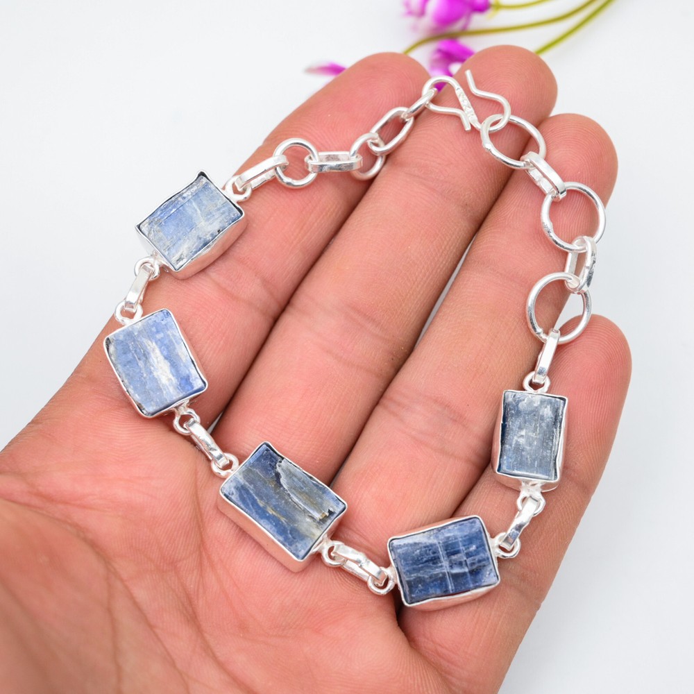 Beautiful Kyanite Gemstone Chain Bracelet 925 Sterling Silver Handmade Jewelry