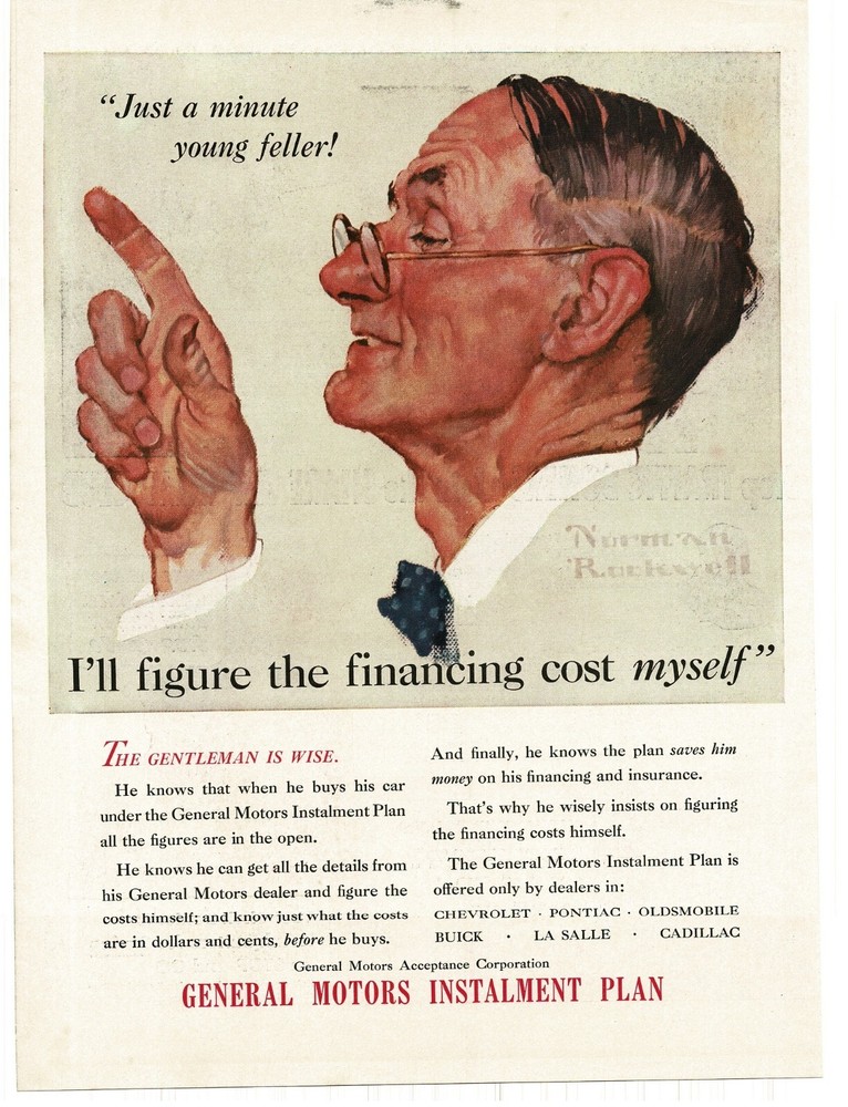 1939 General Motors Installment Plan Norman Rockwell Vintage Print Ad-image