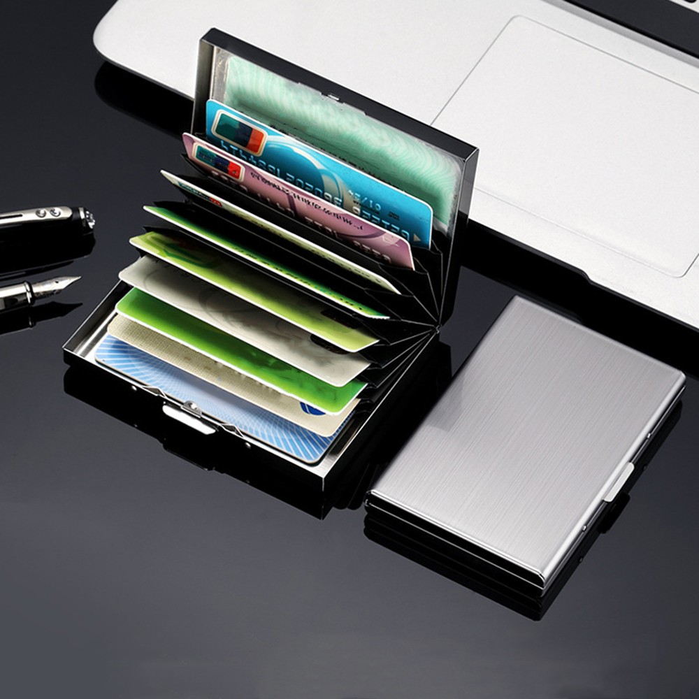 RFID Blocking Metal Wallet for 6 Credit Cards Compact Hard Case Protector-image