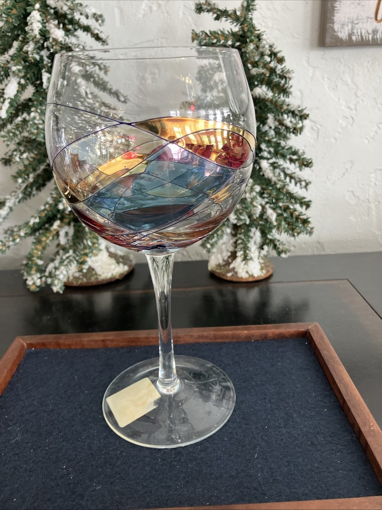 Tirgu Jiu Romania Crystal Oversized Mosaic Stained Glass Wine Glass 8 1/2