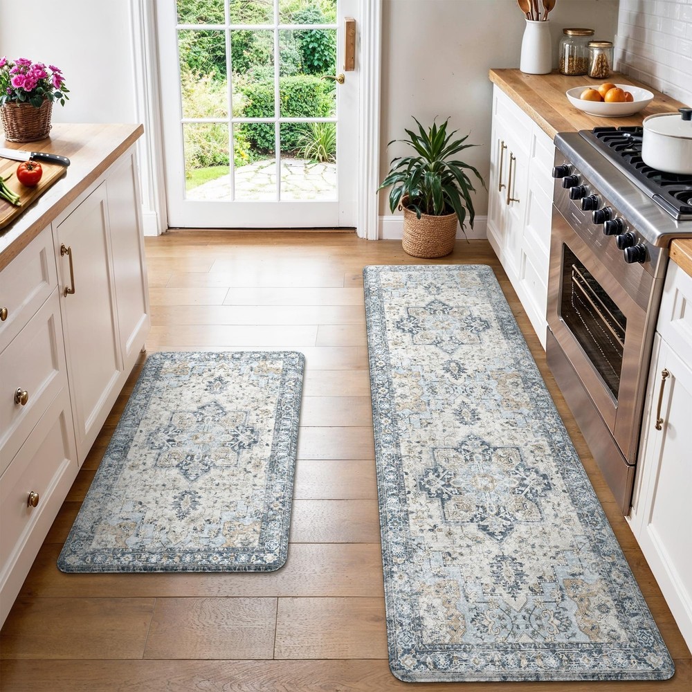 Kitchen Mats for Floor 2PCs, Washable Anti Fatigue Mat for Cushioned, 23.6