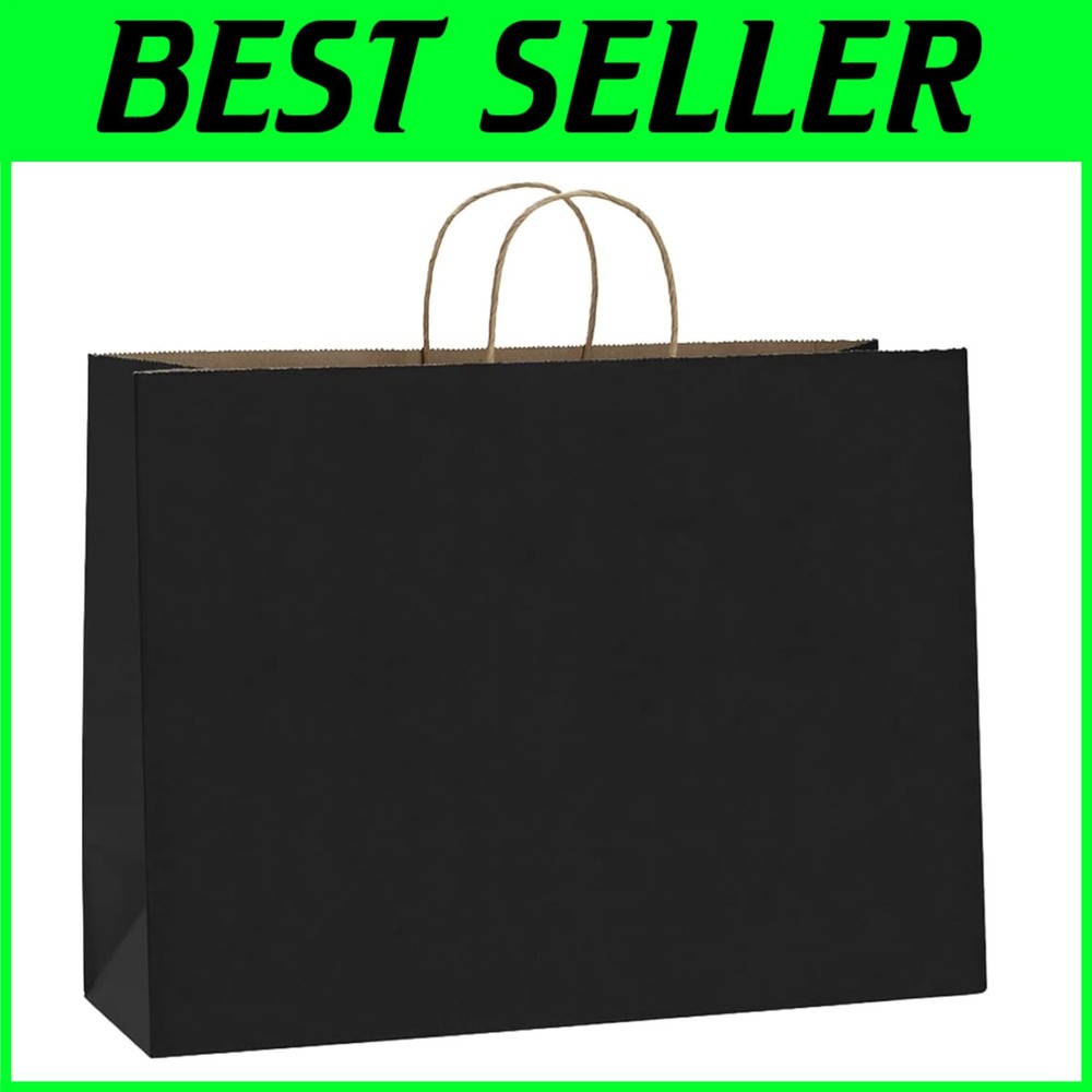 100 Recycled Black Kraft Paper Bags with Handles