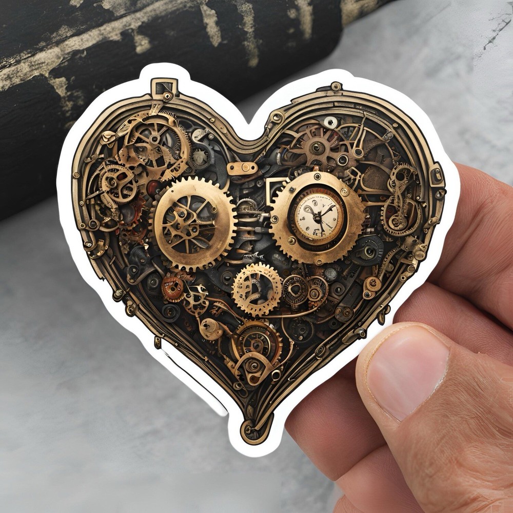 3” Steampunk Cogs Turning Heart AMAZING STICKER! Valentines Day