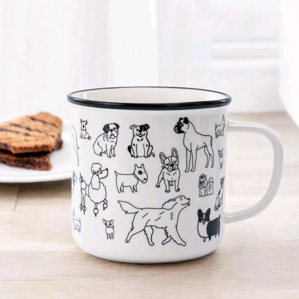 Cute Dogs Ceramic Mug, Black & White 20.96 Oz, Coffee/Tea/Hot Chocolate Love Mug