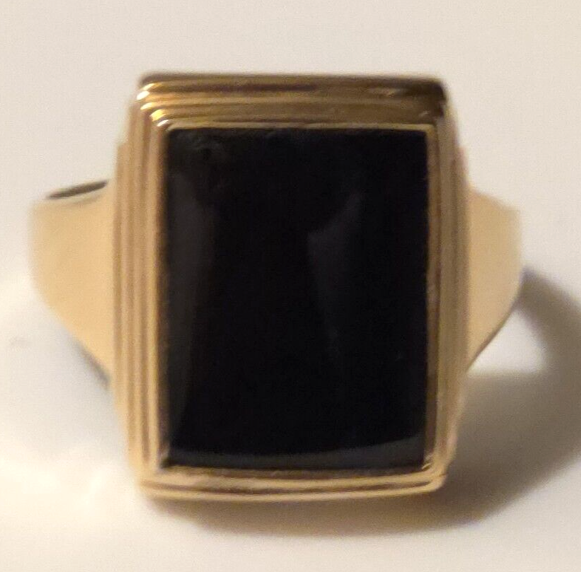Natural Black Onyx gold plated 925 mens ring size 12 Thai Vintage