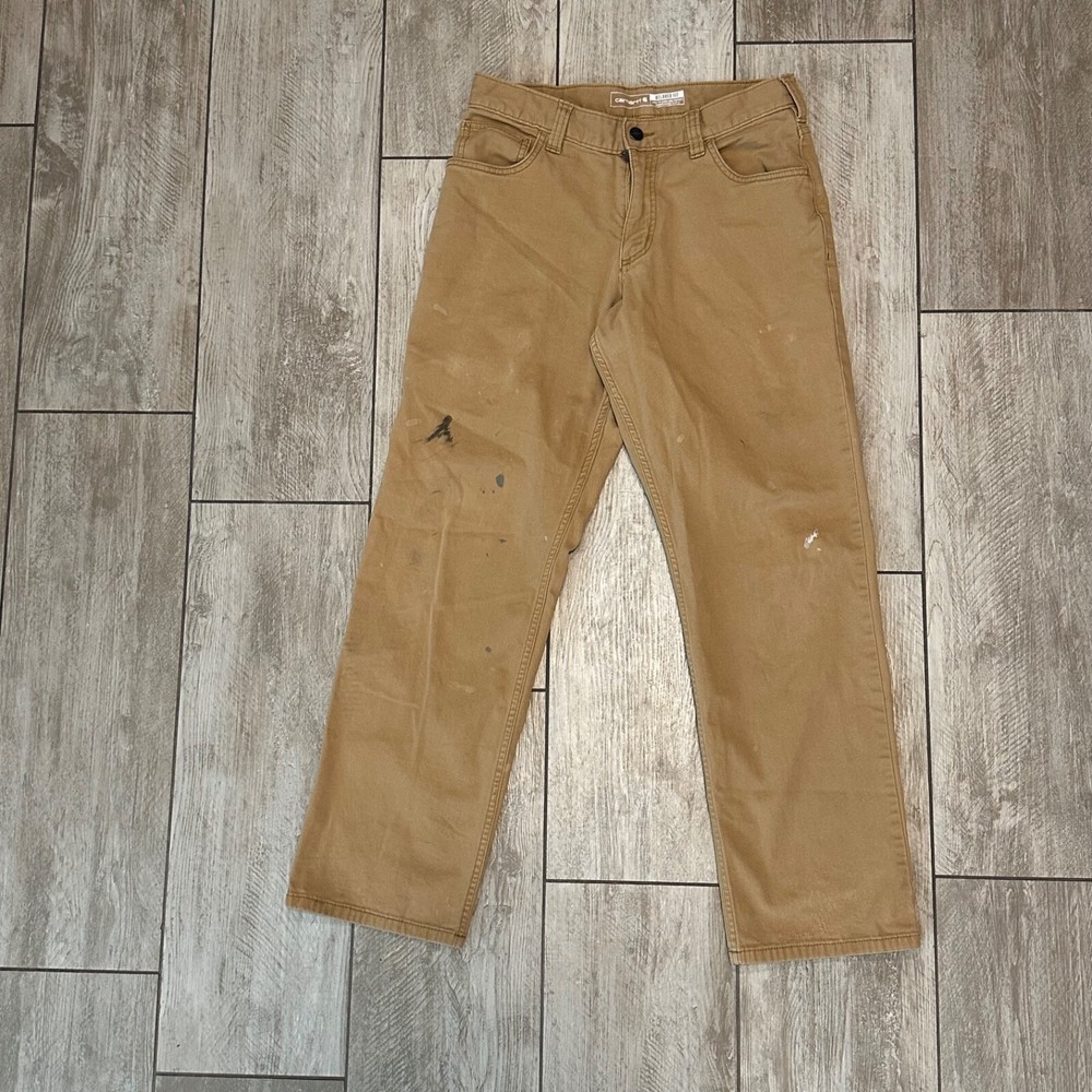 Carhartt Mens Distressed Relaxed Fit Cotton Work Pants Tan 30x30