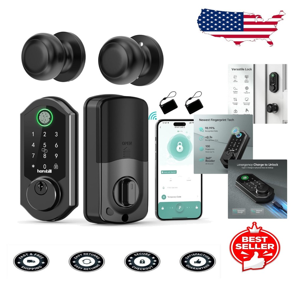 Biometric Touchscreen Smart Lock with WiFi & Remote Control - Elegant Matt Black-image