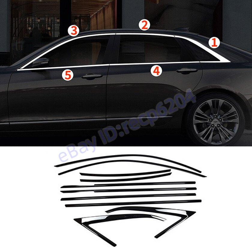 Black Steel Windows Strip Sill Molding Cover Trim 10Pcs For Cadillac CT6 2016-20