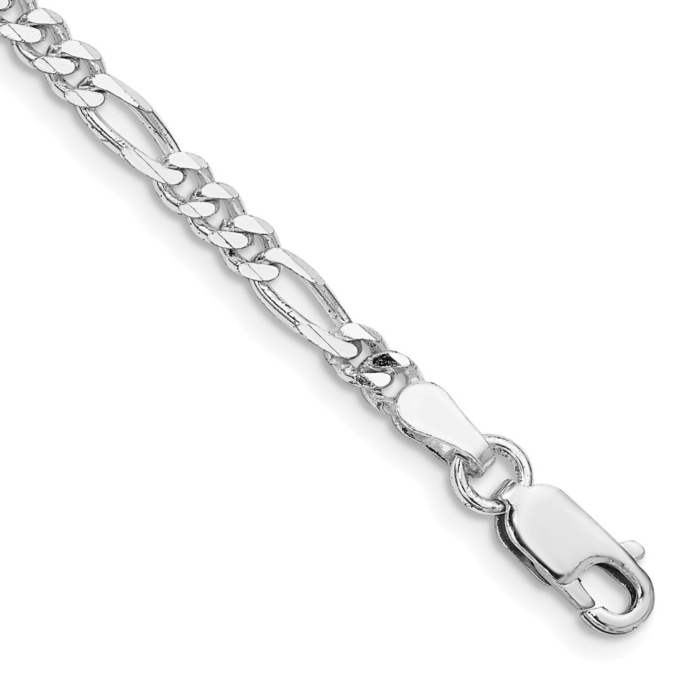 Sterling Silver Rhodium Plated 3.5mm Figaro Chain Anklet 9 Inch 5.37g
