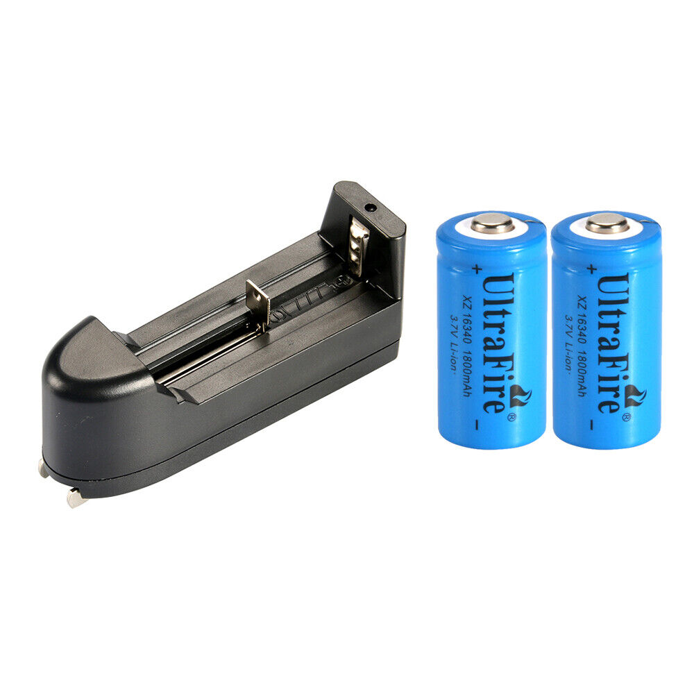 2pcs 16340 3.7v Ultrafire 1800mAH Rechargeable Battery Batteries Cell + Charger