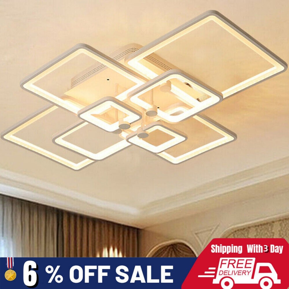 LED Ceiling Light Modern Dimmable Pendant Fixture Lamp Living Room Chandelier US