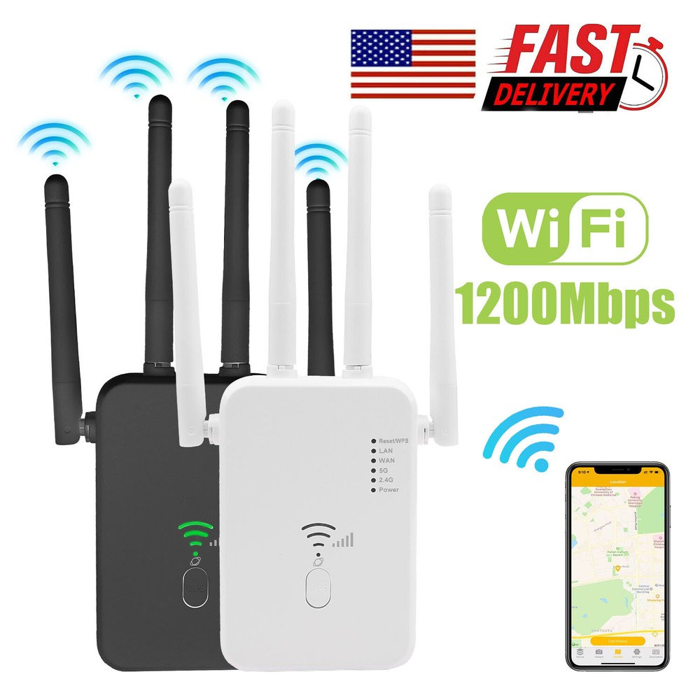 1200Mbps WiFi Range Extender Repeater Wireless Amplifier Router Signal Booster