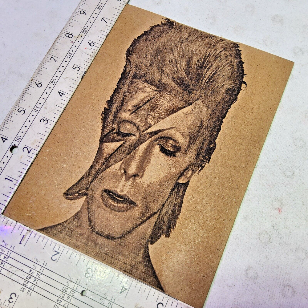 Laser engraved Ziggy Stardust David Bowie textured 3d portrait mdf board 6x8