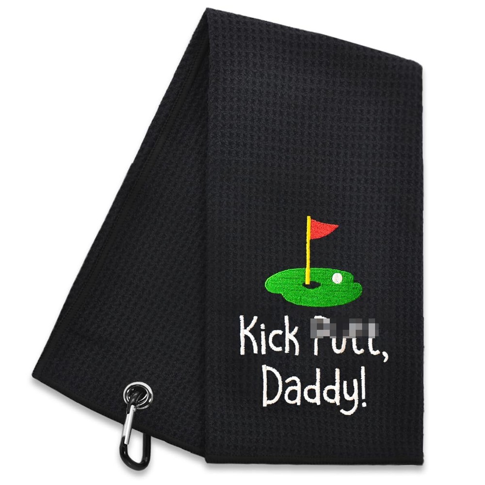 Hafhue Kick Put Daddy Embroidered Golf Towel for Dad – Essential Golf Accessories