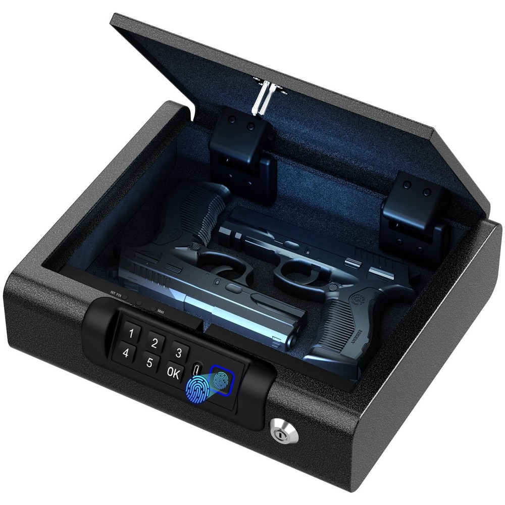 Biometric Gun Safe for Pistols with 3 Unlock Methods Fingerprint PIN and Key