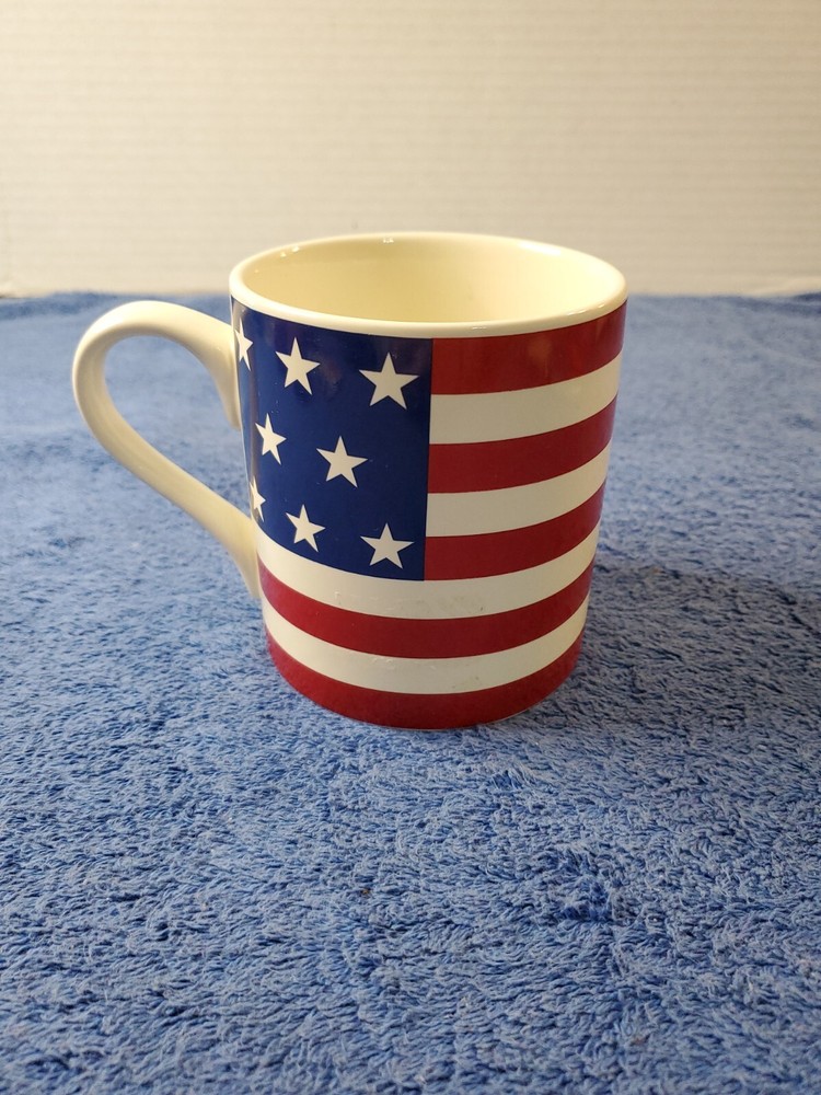 Taza de café LRL Lauren Ralph Lauren bandera de Hampton roja blanca y azul patriótica