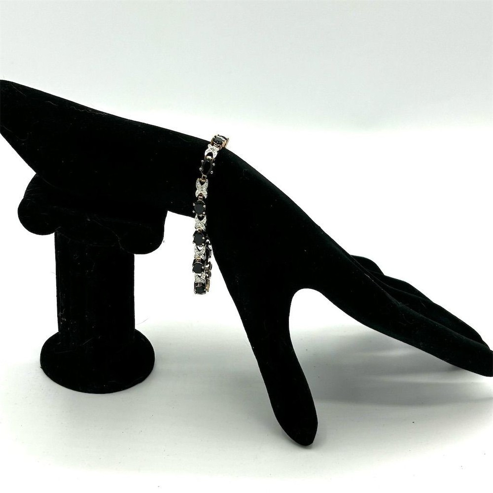 Black Onyx Cubic Zirconia Tennis Bracelet Yellow Gold Plated with XO Motif