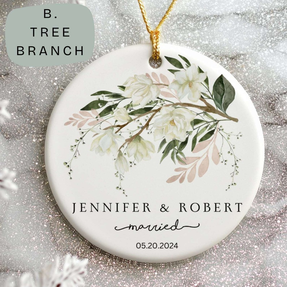 First Christmas Married Ceramic Ornament with Custom Names for Newlyweds Celebration Keepsake