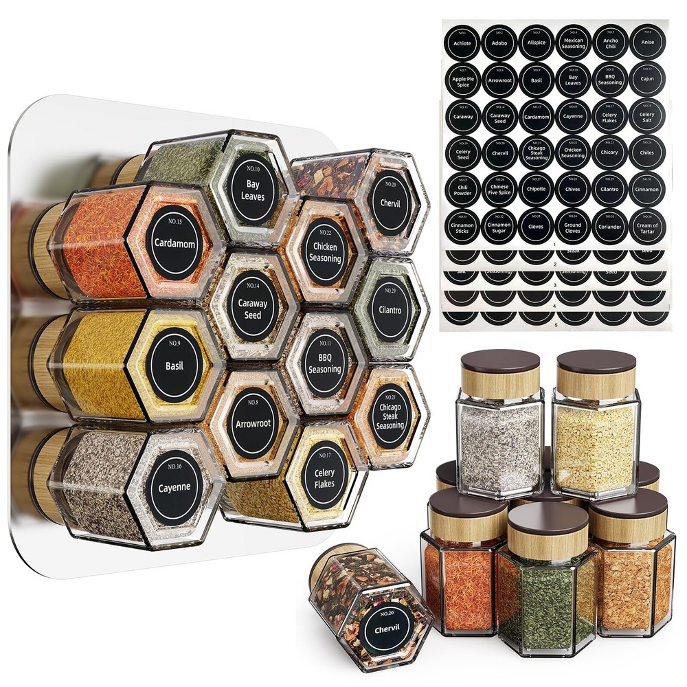 12 Magnetic Glass Spice Tins with 180 Labels – Fast Shipping